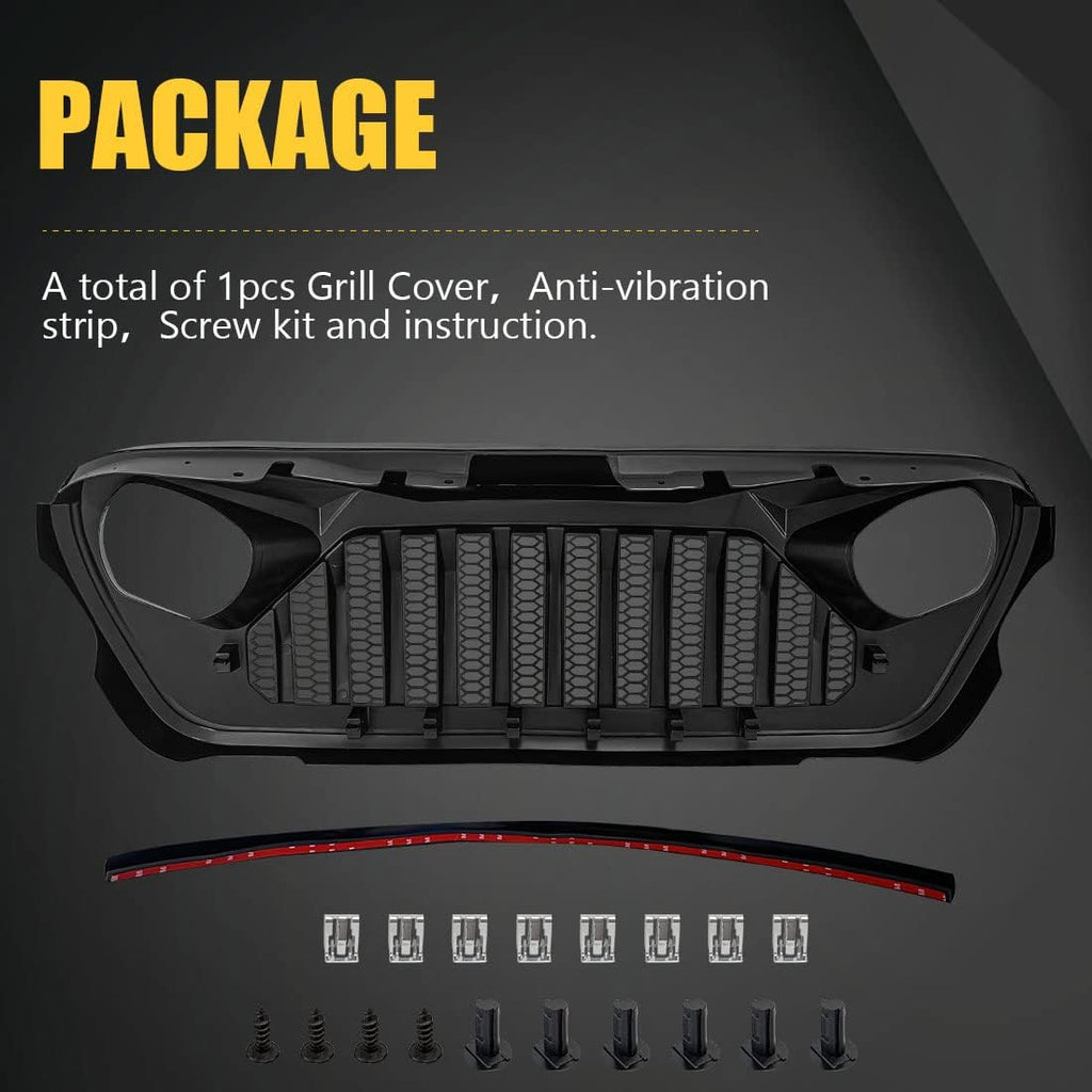 White Black Front Grill Cover with Mesh for Jeep Wrangler P28776