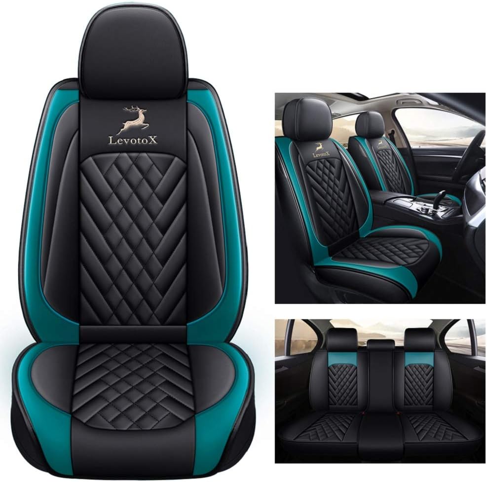 Black-Red Leather Car Seat Covers 2 Seats L89701