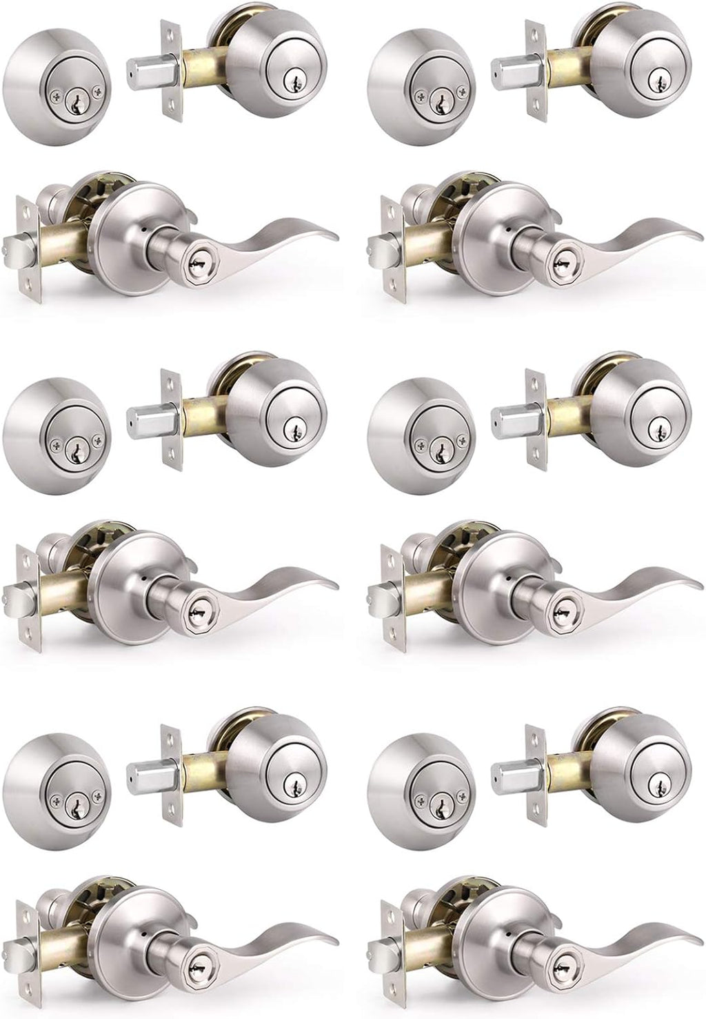 5 Pack Keyed Alike Entry Door Handles Knob with Double Cylinder Deadbolt, Satin Nickel Finish Door Lockset Q8314
