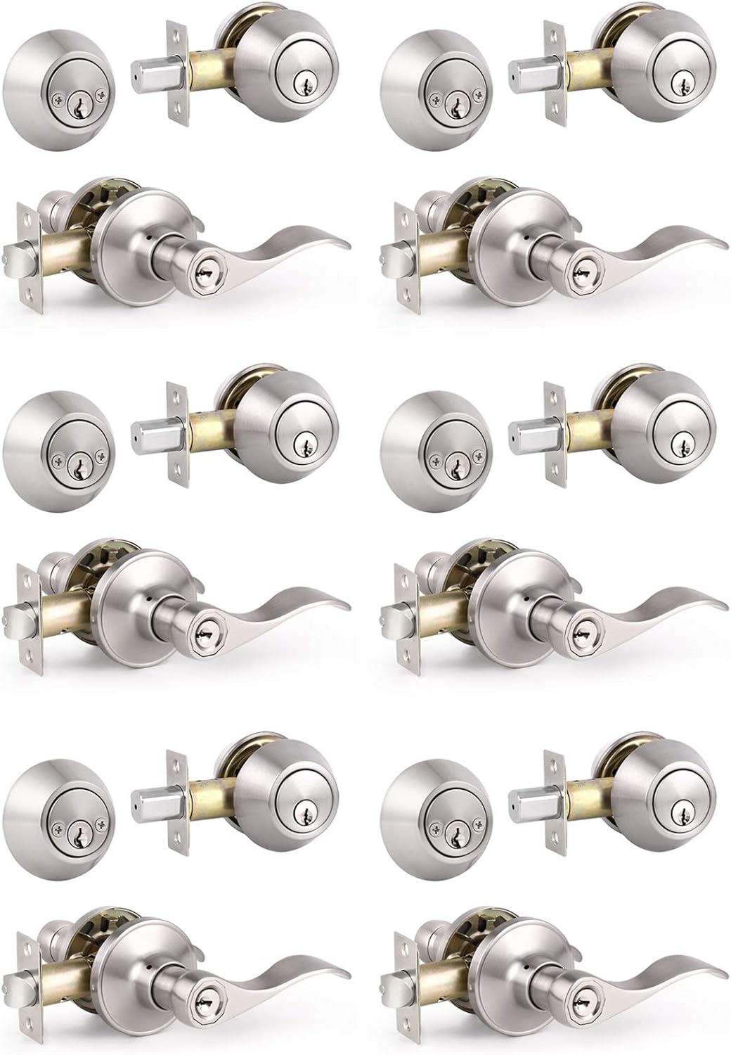 5 Pack Keyed Alike Entry Door Handles Knob with Double Cylinder Deadbolt, Satin Nickel Finish Door Lockset Q8314
