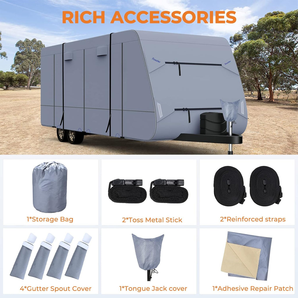 Waterproof Travel Trailer RV Cover with 4 Gutter Spout Covers N58702