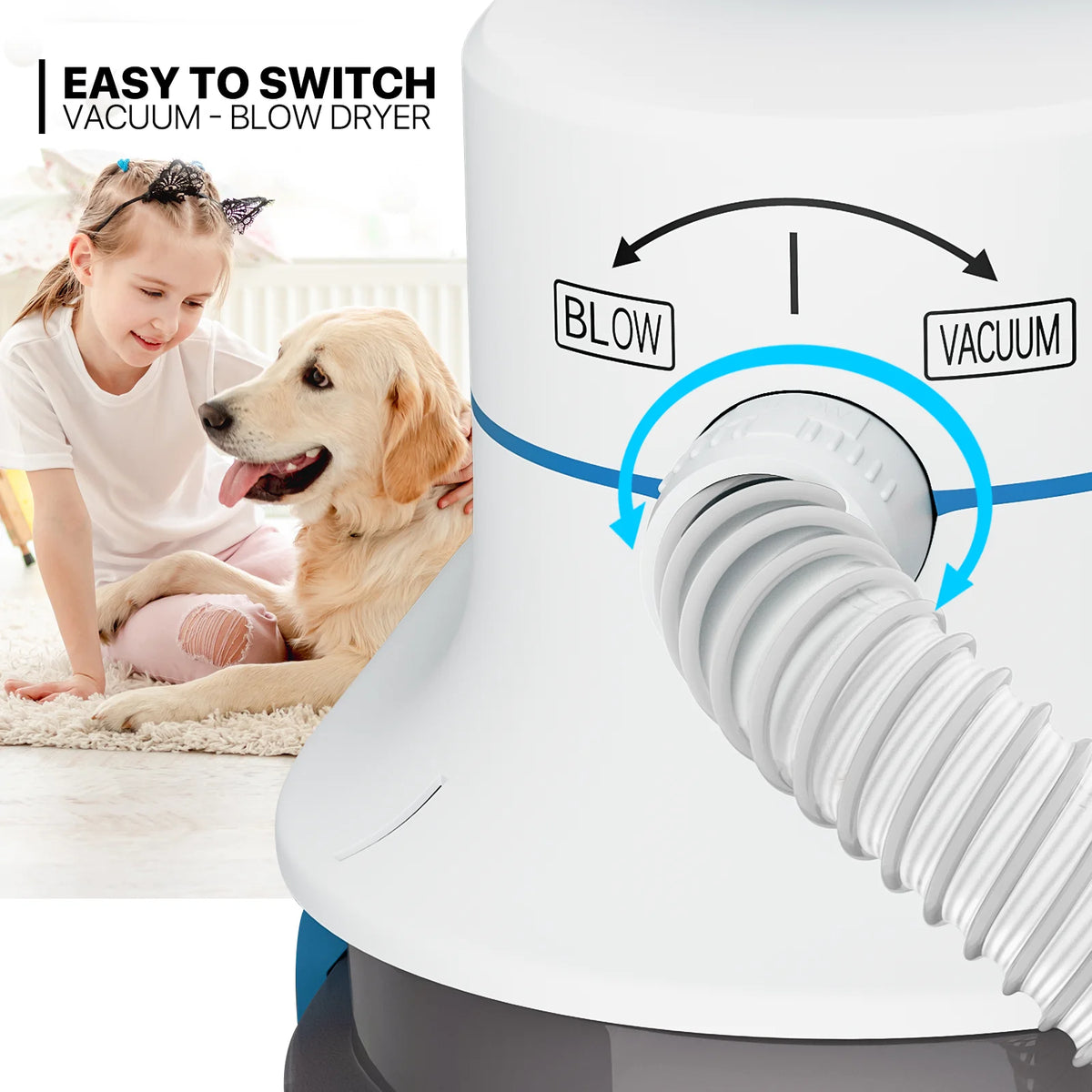 Blue 3-in-1 Pet Grooming Vacuum Kit with 6 Grooming Tools T60395