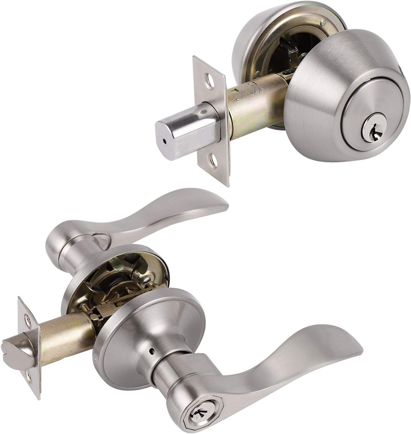 Satin Nickel Entry Door Handle Set with Deadbolt, 2 Pack A157