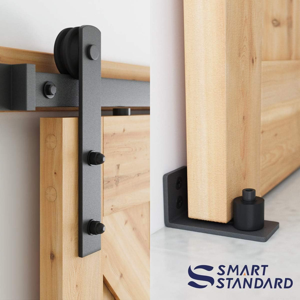 6.6 FT Heavy Duty Sliding Barn Door Hardware Kit, Black, Pack of 2 E480884