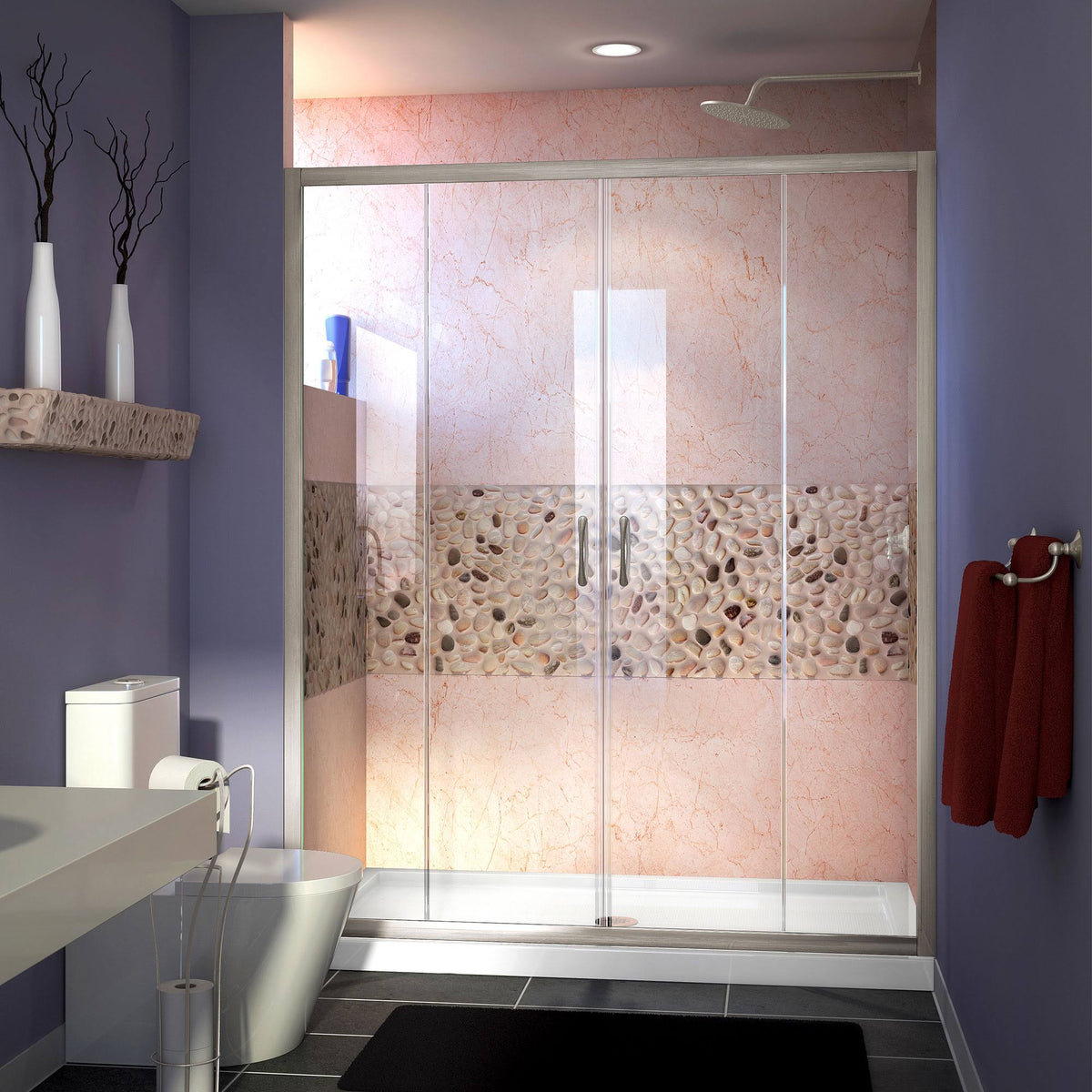 Sliding Shower Door and Shower Base Center Drain T994618