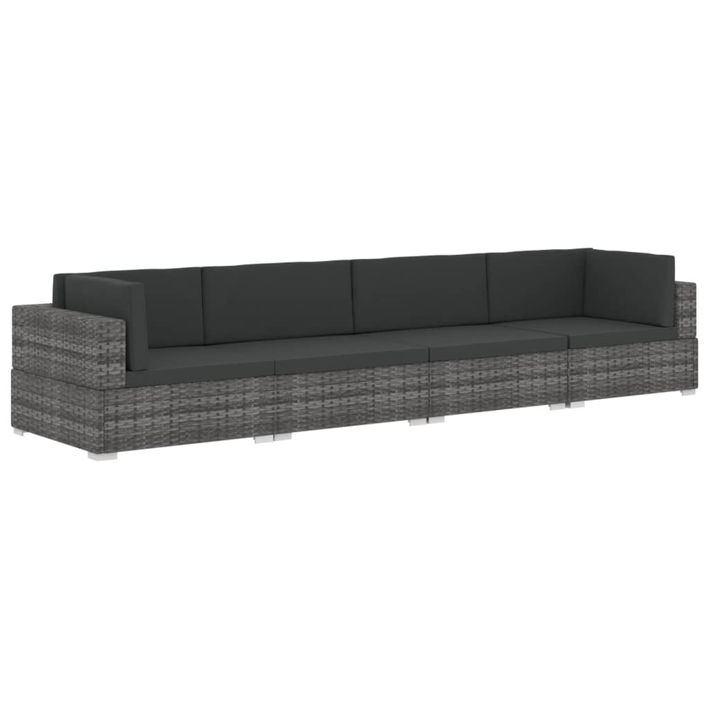 4 Piece Patio Sofa Set with Cushions Gray Poly Rattan R666