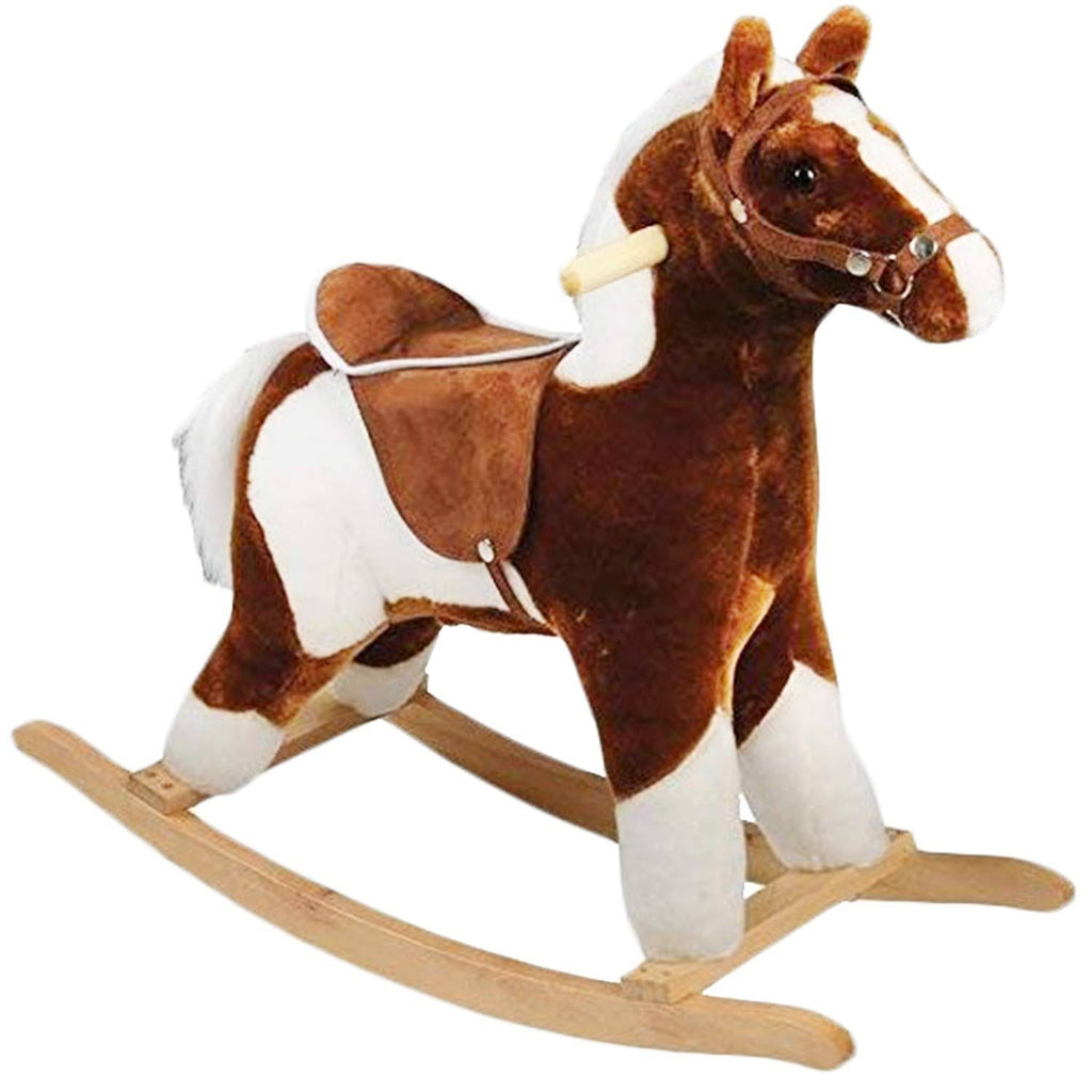 Pinto Rocking Horse with Brown Saddle Y89371