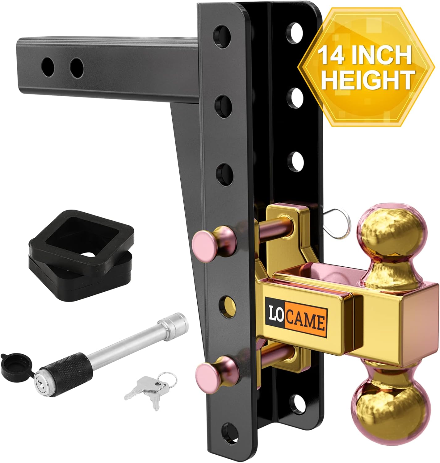 Adjustable Trailer Hitch, 2-Inch Receiver, 9-Inch Drop/Rise, 21,000 LBS GTW, Solid Ball Mount O400