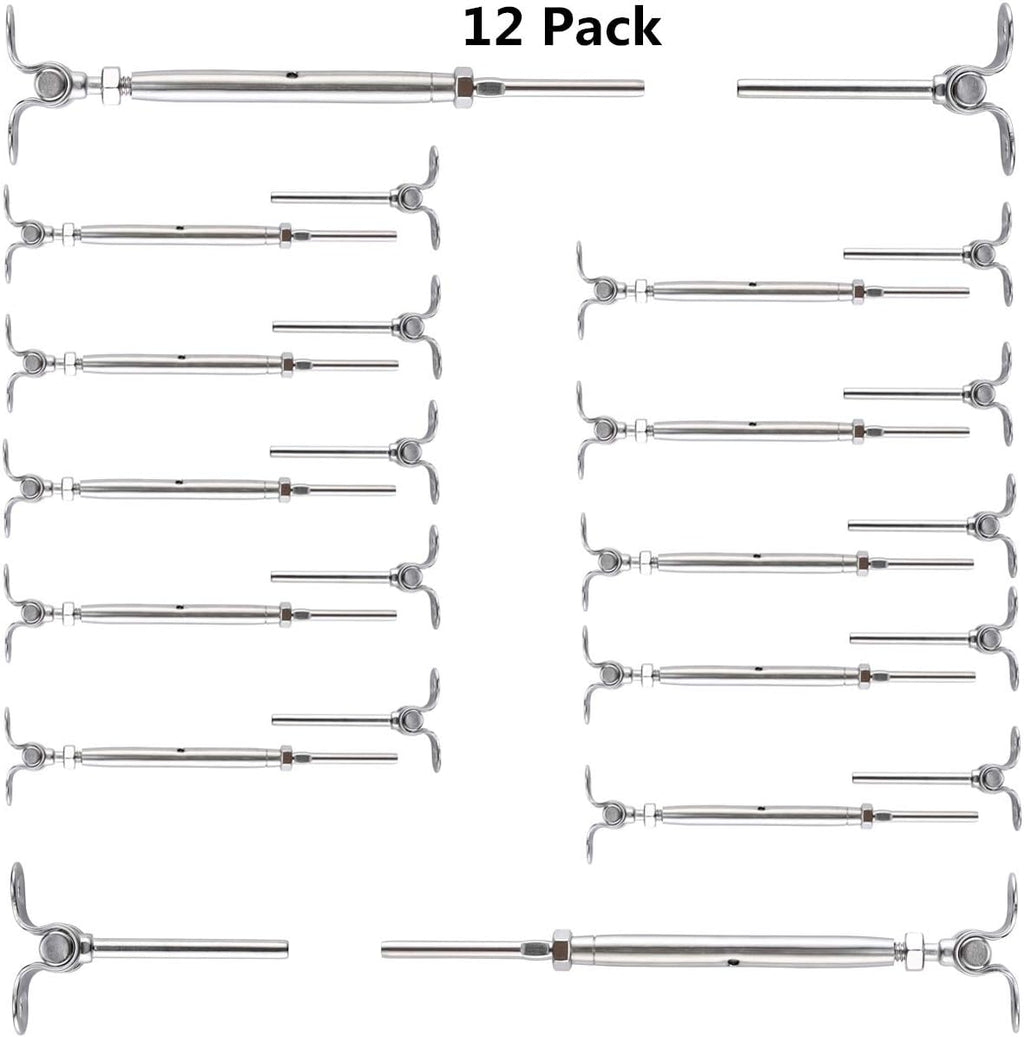 12 Pairs Stainless Steel Adjustable Angle 1/8 Wire Rope Cable Railing Hardware Kit Pack of 2 K3052