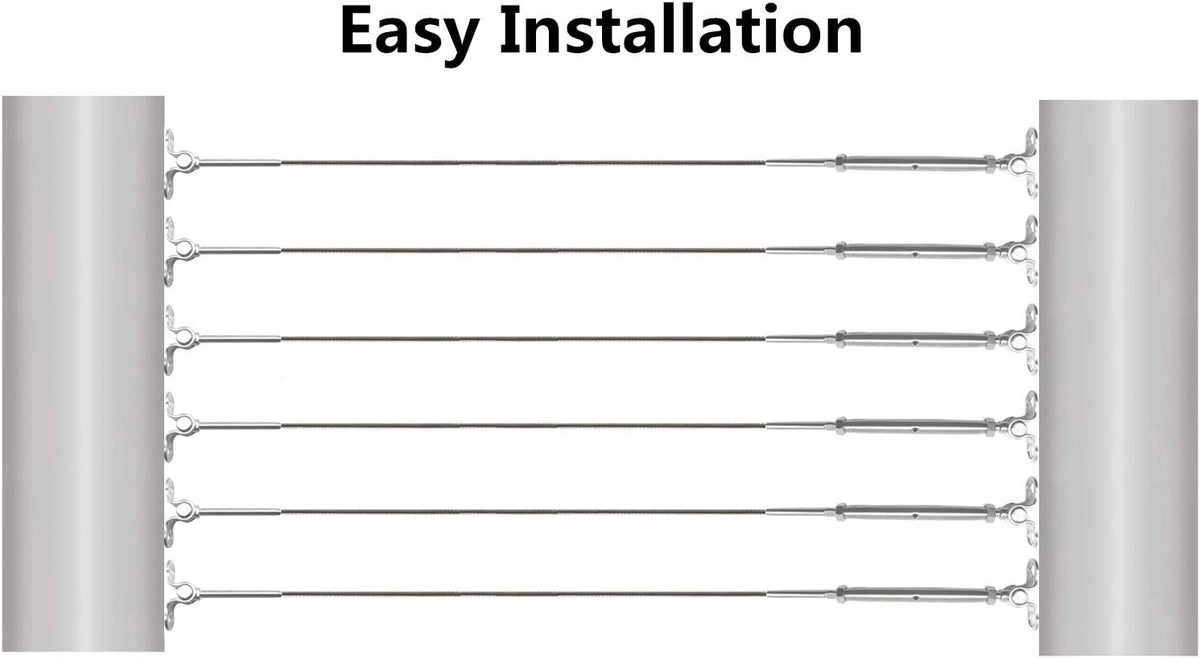 12 Pairs Stainless Steel Adjustable Angle 1/8 Wire Rope Cable Railing Hardware Kit Pack of 2 K3052