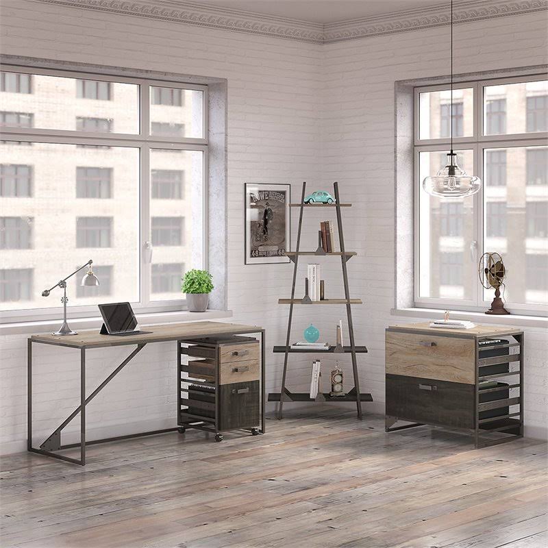 4 Piece Industrial Office Set in Rustic Gray U534780