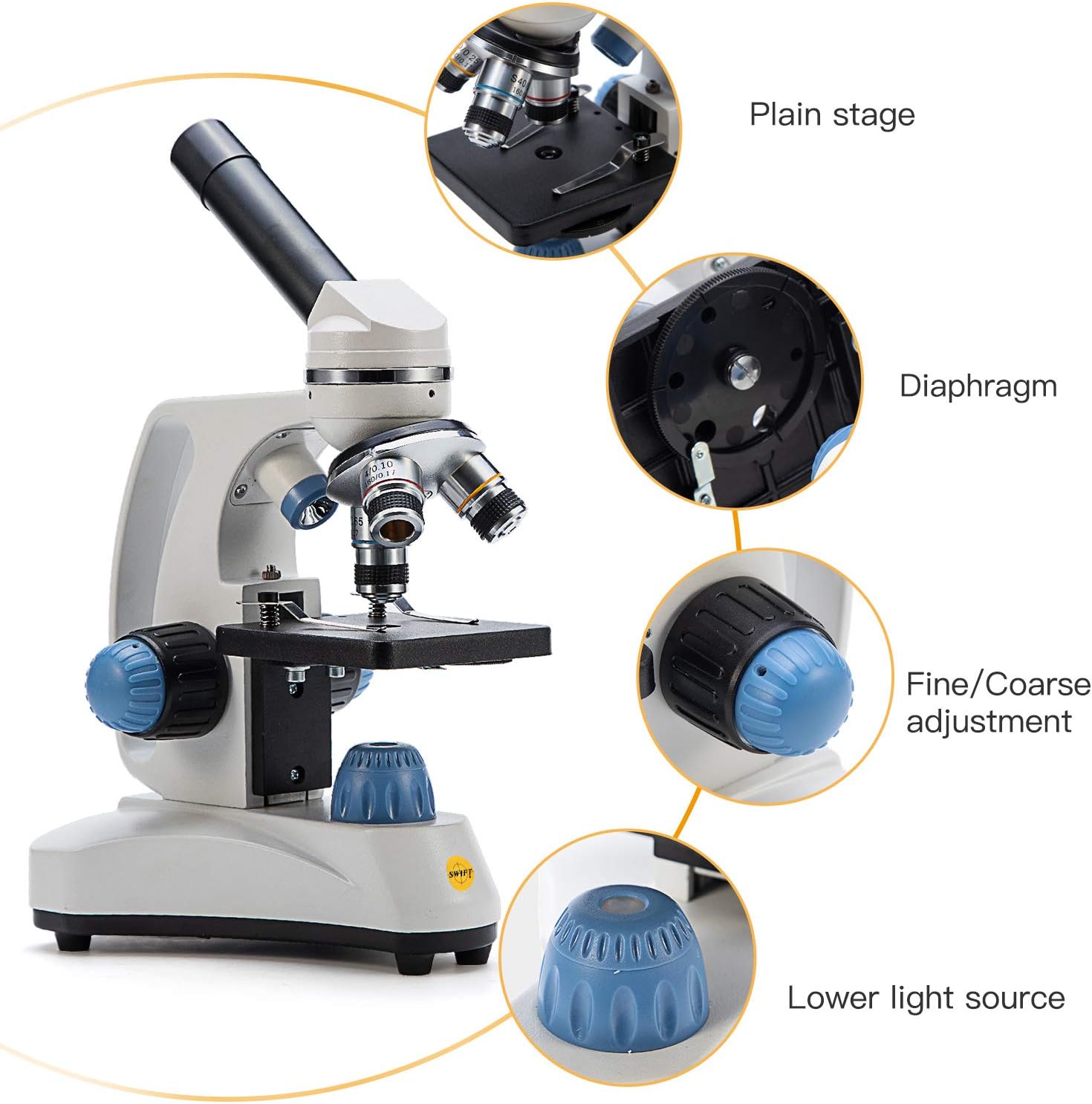 Compound Student Microscope, 40X-1000X, Monocular Head, Dual Illumination K853