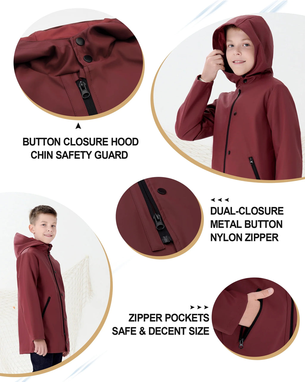 Boys Lightweight Waterproof Hooded Cotton Lined Rain Jacket T372655
