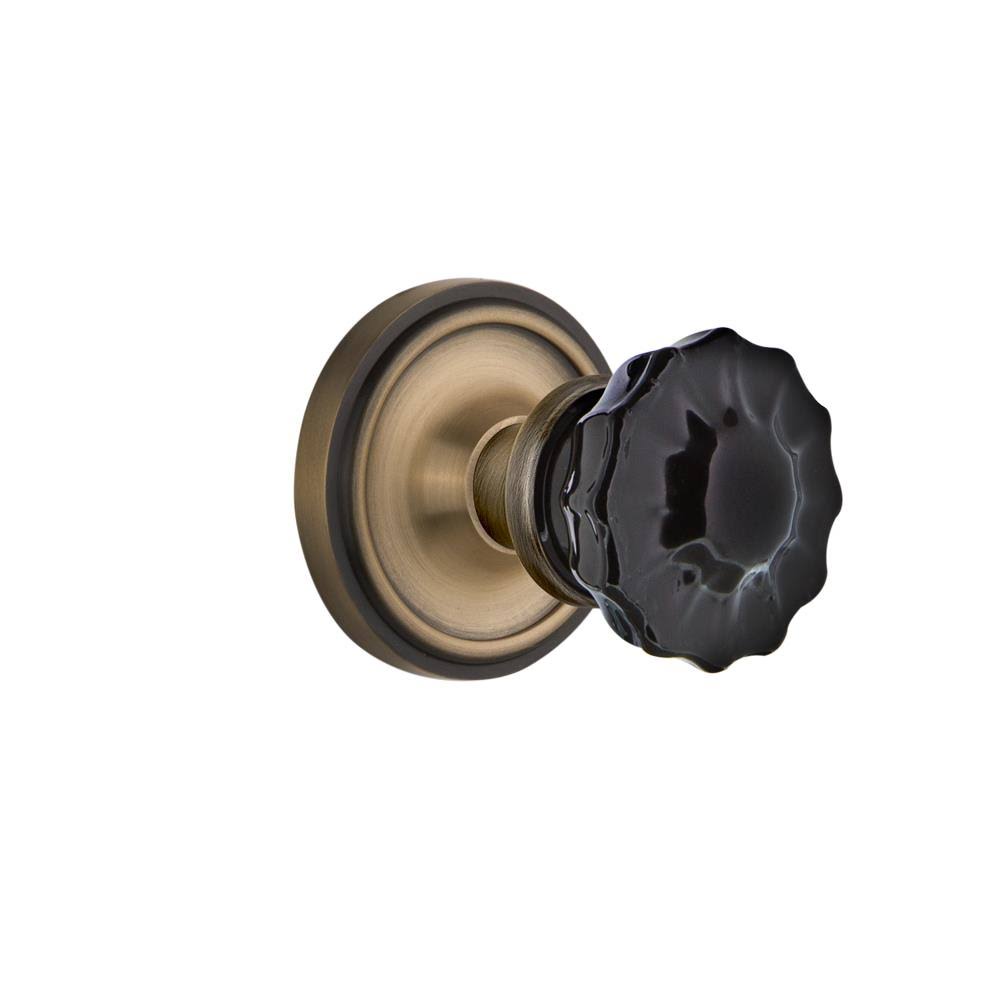 Antique Brass Double Dummy Crystal Black Glass Door Knob I39948