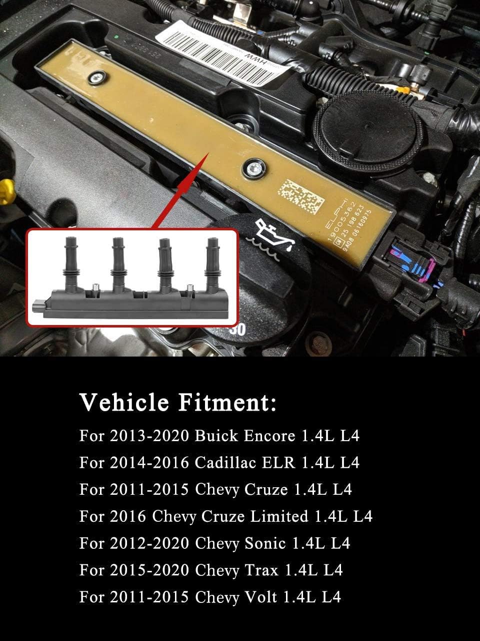 Ignition Coil Pack Compatible with 2011-2020 Chevy Cruze Sonic Trax Buick Encore Cadillac ELR L4 1.4L Replacement Pack of 2 Q31804