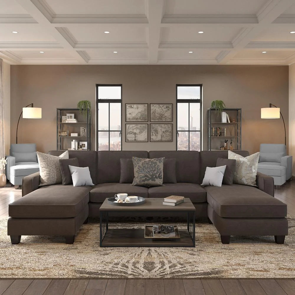 Chocolate Brown Microsuede L Shaped Sectional Couch V2512