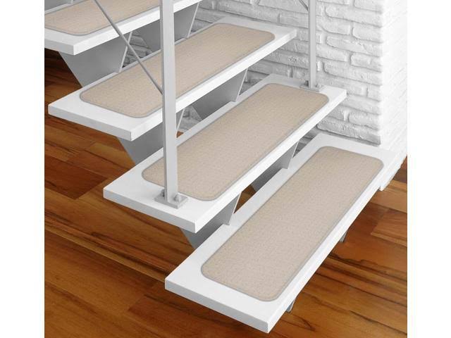 12 Pc Adhesive Carpet Stair Treads Ivory Cream 9 in. x 36 in. S275457
