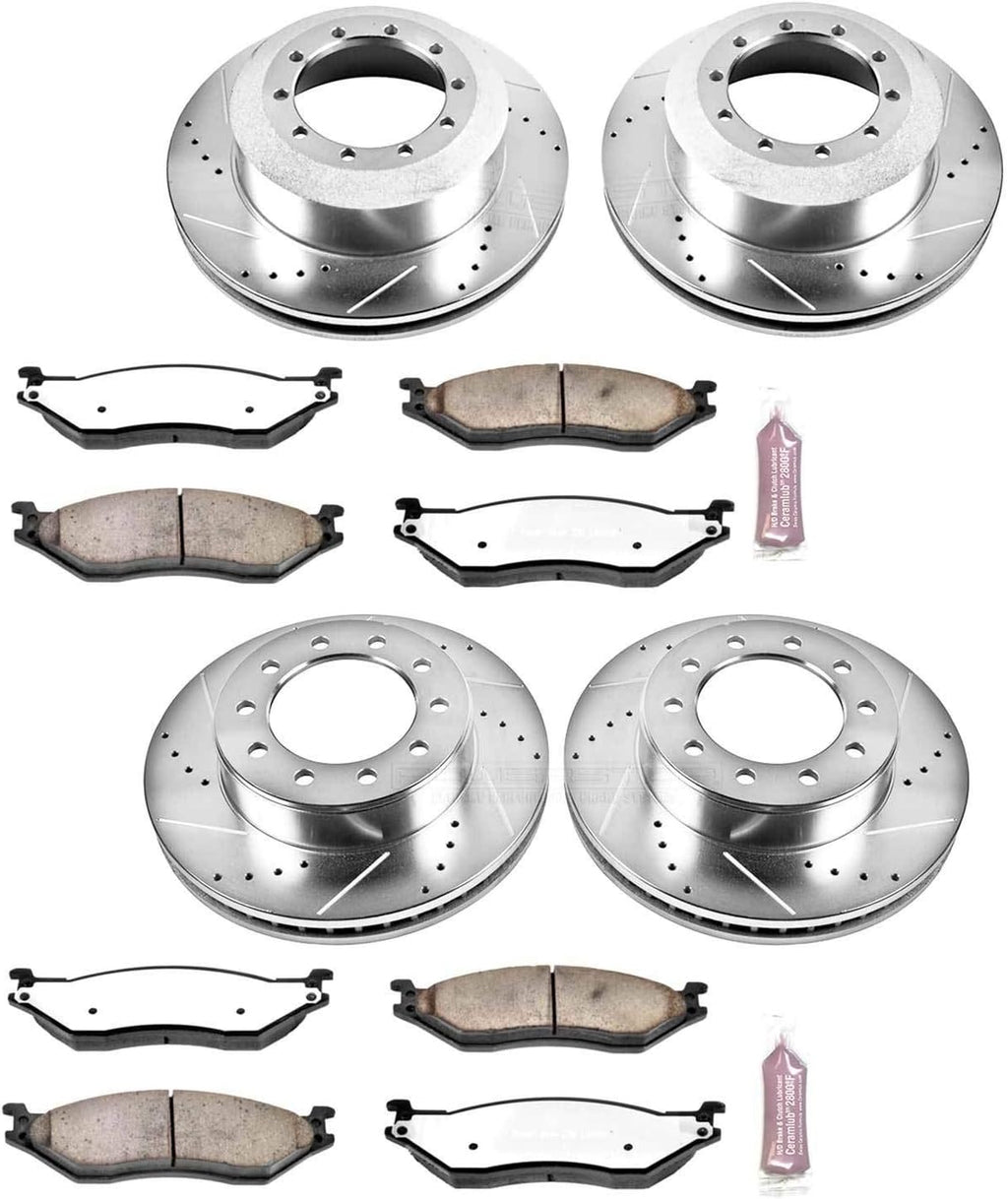Front and Rear Carbon Fiber Ceramic Brake Kit with Drilled Slotted Brake Rotors B42518
