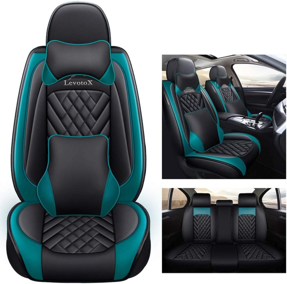 Black-Red Leather Car Seat Covers 2 Seats L89701
