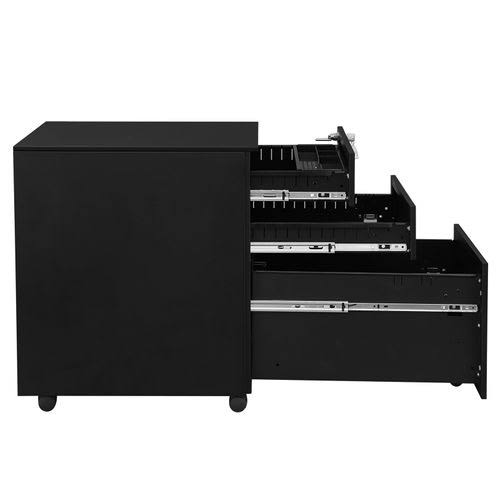 Black Steel 3 Drawer Mobile File Cabinet with Lock I5206