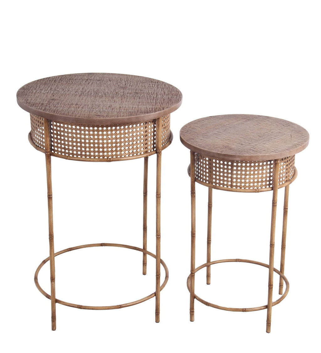Farmhouse Round Top Accent Table Set of 2 Brown G7589