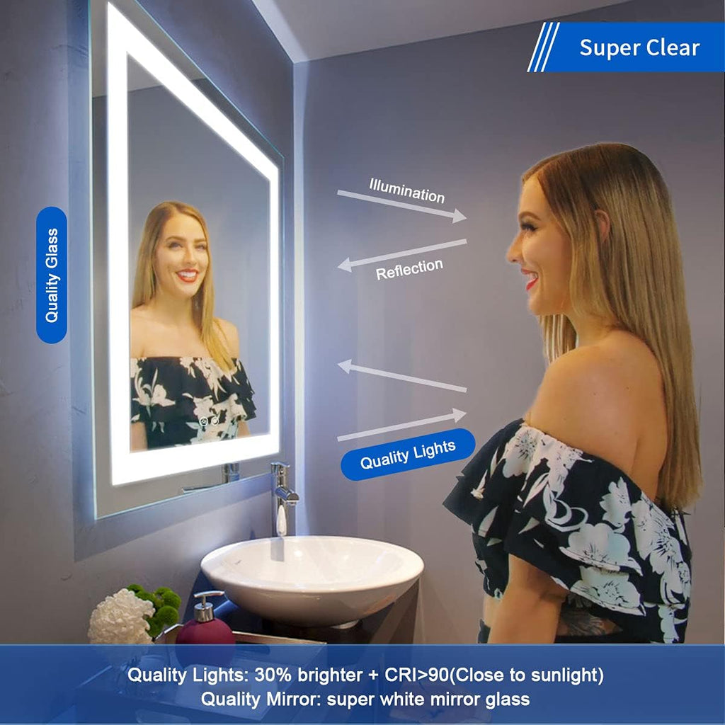 LED Bathroom Mirror with Dimmable Lights, Anti-Fog Wall Mounted Vanity Mirror P8622