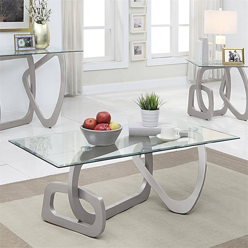 Contemporary Glass Top Coffee Table in Champagne H5141