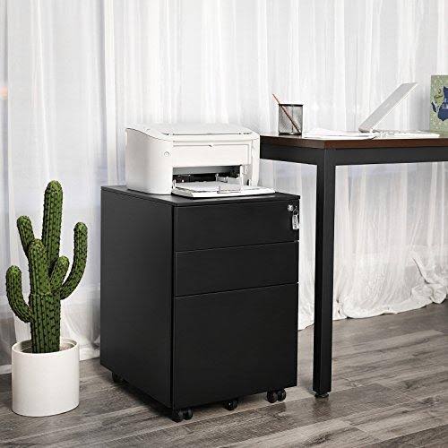 Black Steel 3 Drawer Mobile File Cabinet with Lock I5206