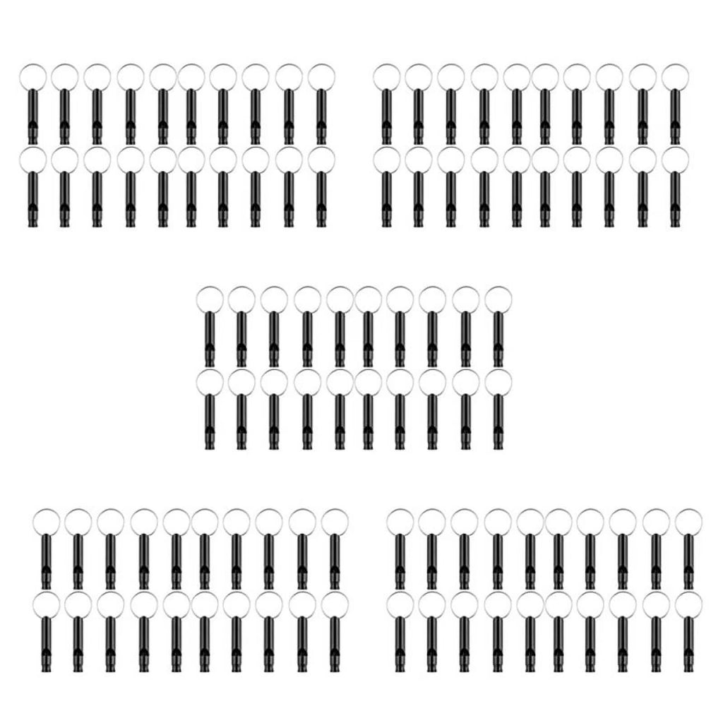 Black Aluminum Whistle 100 Pack with Keychain H836
