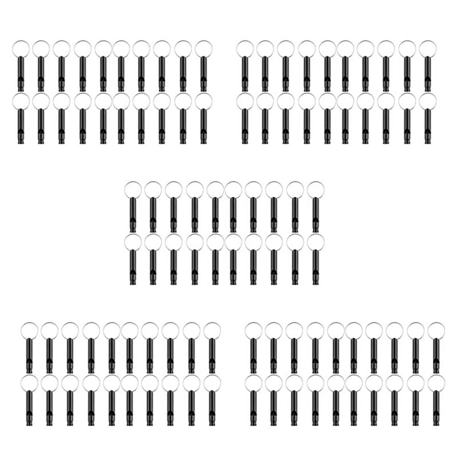 Black Aluminum Whistle 100 Pack with Keychain H836